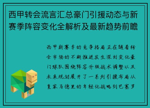 西甲转会流言汇总豪门引援动态与新赛季阵容变化全解析及最新趋势前瞻 西甲转会流言汇总豪门引援动态与新赛季阵容变化全解析及最新趋势前瞻